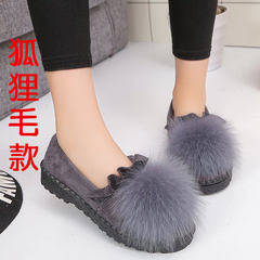 Korean all-match autumn shoes scoop Maomao shoes slip-on thick winter female rabbit bottom Doug shoes women shoes flat shoes Thirty-six Grey fox hair