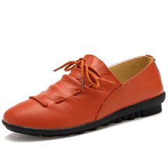 2017, autumn and winter plus cashmere, leather soles, flat shoes, soft soles, casual shoes, mother's shoes, peas shoes Thirty-eight orange