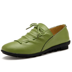 2017, autumn and winter plus cashmere, leather soles, flat shoes, soft soles, casual shoes, mother's shoes, peas shoes Thirty-eight green