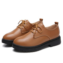 In the autumn of 2017 new small leather shoes all-match female Korean students in British black dress shoes retro round thick bottom Thirty-eight Light brown