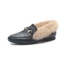 2017 new winter shoes shoes and shoes cashmere Beanie Plush shoes female Korean shoes and cotton shoes with rabbit hair Thirty-eight Black circle