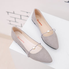 The Korean version of the fall of 2017 female students of Pearl shallow mouth pointed shoes with flat shoes comfortable Doug women shoe size Thirty-eight gray