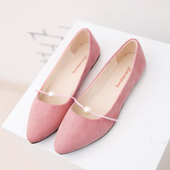 The Korean version of the fall of 2017 female students of Pearl shallow mouth pointed shoes with flat shoes comfortable Doug women shoe size Thirty-eight Pink