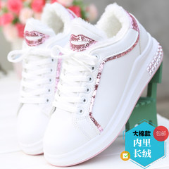 New winter shoes with thick soles of white cashmere Korean street sports shoes all-match student shoes casual shoes Thirty-eight N889-1 plus velvet winter - white powder