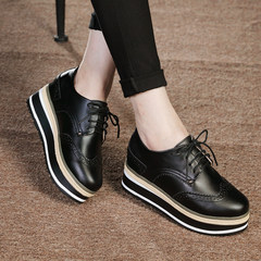 In the autumn of 2017 new all-match platform shoes Bullock shoes leather shoes British female Korean tide Thirty-eight black