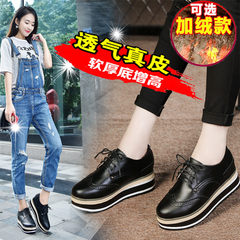 In the autumn of 2017 new all-match platform shoes Bullock shoes leather shoes British female Korean tide Thirty-eight Black without inner increase and cashmere