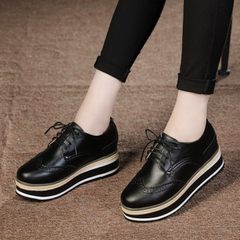 In the autumn of 2017 new all-match platform shoes Bullock shoes leather shoes British female Korean tide Thirty-eight No increase in black