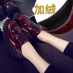 Pedicure skinny women shoes black low thick soles muffin with winter 9cm plus velvet leather shoes. Thirty-eight Wine red thin velvet