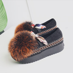 Thick bottom Maomao shoes 2017 new Korean winter fox fur wool single girls with Doug all-match shoes shoes shoes scoop Thirty-eight Caramel color