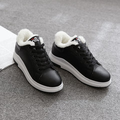 Winter white shoes with Korean velvet 2017 new thick leather shoes bottom leisure all-match students warm shoes Thirty-eight Black black