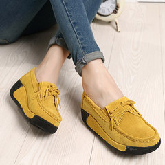 Doug fringed shoes leather fashion thick soled shoes mom Po with shoes shoes shoes and a shake Thirty-six 1319/ yellow