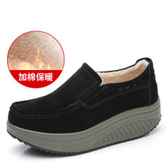 Special offer every day in autumn and winter shoes shook his women shoe pedal platform shoes leather lazy thick soled cotton shoes and leisure Thirty-eight 2122 Black Cashmere