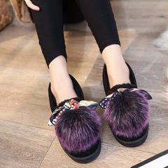 Doug shoes 2017 new winter fox Plush wool shoes with flat all-match thick soled cotton shoes and warm shoes Thirty-eight Violet