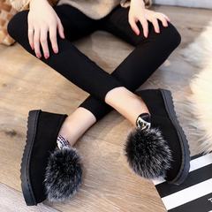 Doug shoes 2017 new winter fox Plush wool shoes with flat all-match thick soled cotton shoes and warm shoes Thirty-eight black
