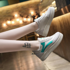 Autumn Crocs shoes thick white shoe female Korean all-match running shoes shoes sports shoes tide Thirty-eight 9091 green velvet