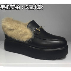 Maomao shoes female winter thick bottom cashmere leather shoes Doug muffin rabbit increased cotton shoes cotton shoes scoop. Thirty-eight black