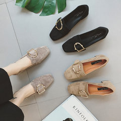 2017 spring and autumn new square with suede shoes with thick girls all-match buckle British style shoes loafer Thirty-five Camel