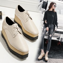 The autumn of 2017 new female platform shoes thick soled shoes, with Korean Department of shoes casual shoes female tide Thirty-eight Beige leather and velvet