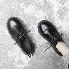 The black shoes women in spring and autumn 2017 New England College all-match thick bottom Korean wind Harajuku retro shoes Thirty-eight black