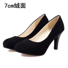 Interview etiquette dress shoes black shoes head occupation Taiwan all-match waterproof shoes 5-7cm female high-heeled shoes Thirty-five 7cm suede