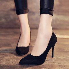 In the spring of 2017 new female high-heeled shoes with pointed shoes all-match cat with a fine fashion shoes shoes. Four Thirty-eight Black [9 cm]