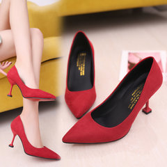 In the spring of 2017 new female high-heeled shoes with pointed shoes all-match cat with a fine fashion shoes shoes. Four Thirty-eight Red [7.5 cm]