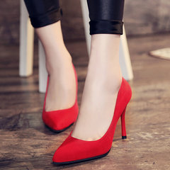In the spring of 2017 new female high-heeled shoes with pointed shoes all-match cat with a fine fashion shoes shoes. Four Thirty-eight Red [9 cm]