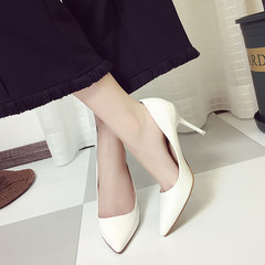 2017 new 10cm female nude pointed heels with a fine with shallow mouth all-match high-heeled shoes shoes women's autumn Thirty-seven White (8 cm)