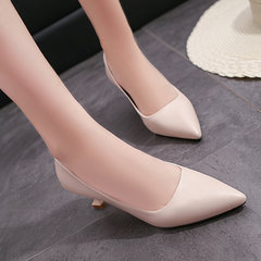 2017 summer style new high heel shoes, fine heel pointed black work shoes, spring and autumn single shoe cat and women's shoes Thirty-eight Beige