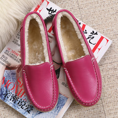 2017 autumn and winter new style cotton, warm and comfortable peas shoes, leisure and suede, flat shoes, driving shoes, mother's shoes Thirty-eight Rose red