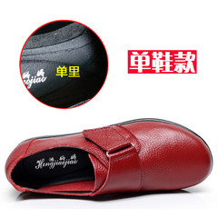 Leather shoes and shoes with single mother old velvet soft bottom slip shoes with flat size old comfortable shoes Thirty-seven Red shoes