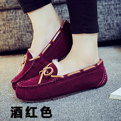 One sheep fur leather shoes and shoes Doug winter cashmere size shoes flat casual shoes mother pregnant women students Thirty-eight Claret