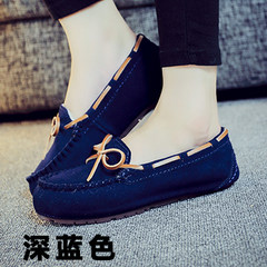 One sheep fur leather shoes and shoes Doug winter cashmere size shoes flat casual shoes mother pregnant women students Thirty-eight Navy Blue
