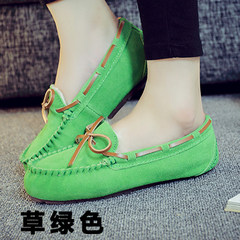 One sheep fur leather shoes and shoes Doug winter cashmere size shoes flat casual shoes mother pregnant women students Thirty-eight Grass green