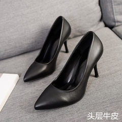 17 spring and autumn Daphne Xin fine silk with black leather shoes female high-heeled shoes dress shoes occupation. Thirty-five Leather 5cm