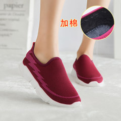 Autumn and winter old Beijing cloth shoes, women's warm, breathable, flat heel, suede thickening shoes, sports shoes, flat Mama shoes Thirty-eight [rose] red