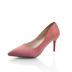Korean suede matte black heels with a fine pointed shoes with shallow mouth occupation all-match sexy women shoe Thirty-eight Pink 7 cm standard code