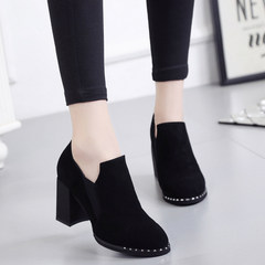 2017 new all-match Korean female shoes autumn winter British style thick with high heels shoes retro female head Thirty-eight black