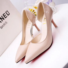 Silver heels, women's autumn heels, sexy nightclub 2017 new style side empty shoes heel heel shoes tide Thirty-eight 7 cm apricot