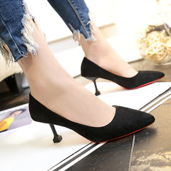 Cat documentary shoes, high-heeled shoes, women's pointed heels, fine Heel Black jobs, simple shoes, elegant bride wedding shoes Thirty-eight black