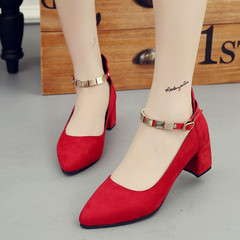 Autumn red wedding bride wedding shoes shoes red shoes summer soft bottom rough HEELS WOMEN shoe with pregnant women shoes Thirty-eight gules