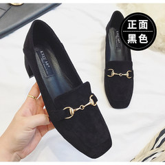 British style shoes with 2017 new all-match Korean loafer shoes with high heels with thick autumn Thirty-eight black