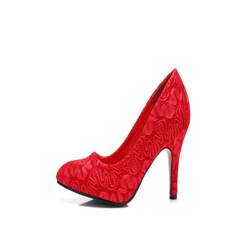 Pointed lace women's shoes, wedding shoes, bride's wedding dress, heel and heel, big red, medium and low back Thirty-eight Red 8 cm heel