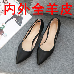 Elegant black professional high heel shoes, autumn and winter heel leather, pointed sheepskin shoes, red shoes with work shoes Thirty-three black
