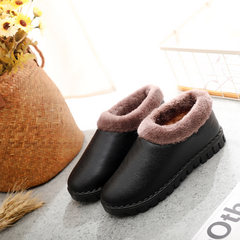 Old Beijing shoes shoes women shoes with cotton boots slip soft bottom PU leather waterproof shoes pregnant mother Thirty-nine 1720 black shoes