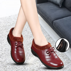 Leather shoes shoes in winter mother elderly women with cashmere leather shoes shoes slip warm old grandma Thirty-six 8561 red plus cotton shoes
