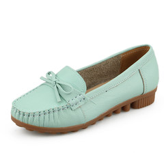 2017 new leather shoes soft bottom shoes Doug mother shoes casual shoes Xieqiu Korean flat shoes in winter Thirty-seven Water blue