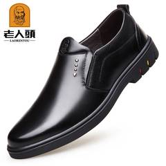 Early autumn new LAORENTOU shoes leather breathable leather shoes men's business casual male head layer cowhide leather shoes men Thirty-eight black