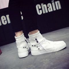 Early autumn high shoes men's trend of Korean British style Metrosexual zipper waist thick bottom white Jobon shoes Forty-three white