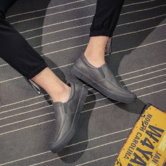 The new low pedal early autumn Mens Casual leather shoes slip-on British tide flat loafer shoes Forty-three gray